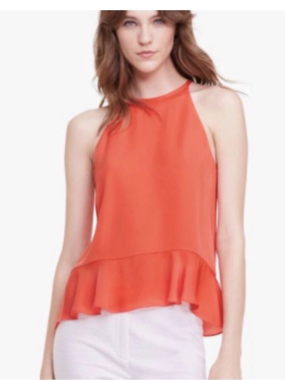Diane Von Furstenberg Coral Ruffled Halter Silk Top
